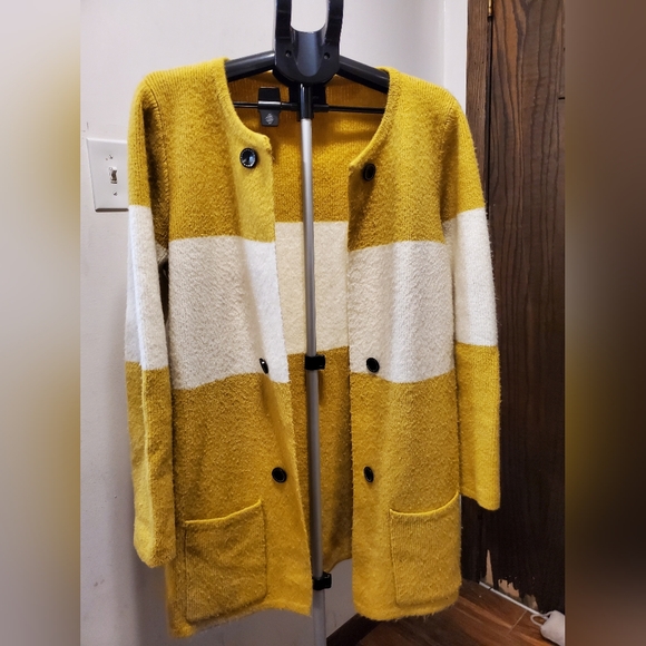 La Fee Verte Sweaters - Anthropologie La Fee Verte Yellow and White Striped Cardigan Size L